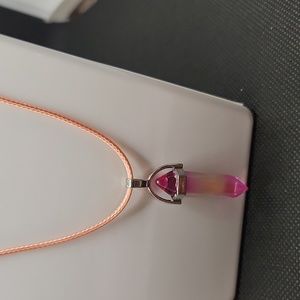 Chakra Healing Natural Kunzite Crystal Point Hexagonal Pink Cord Necklace